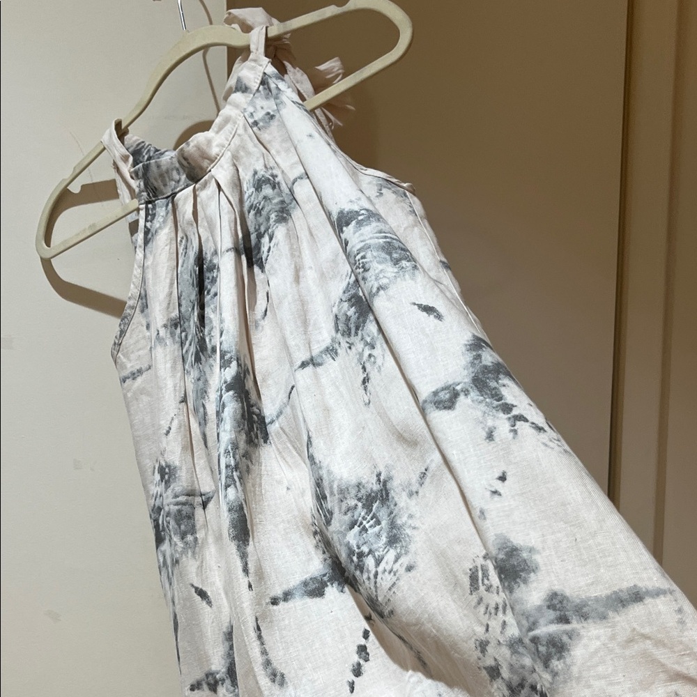 Linen Gray and White Tie-Dye Sleeveless Dress. Made in Italy